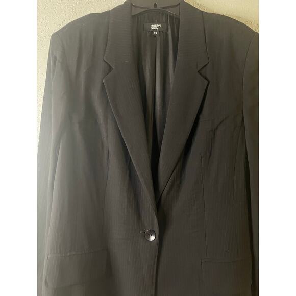 Philippe Adec Women’s pin stripes black blazer VTG 14/46 feminine business offic - Picture 4 of 16